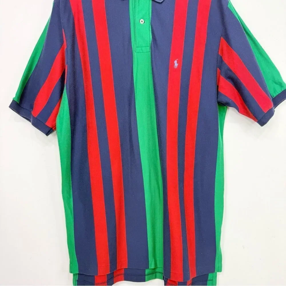 Polo Ralph Lauren Vintage Red Green Blue Striped Polo Shirt